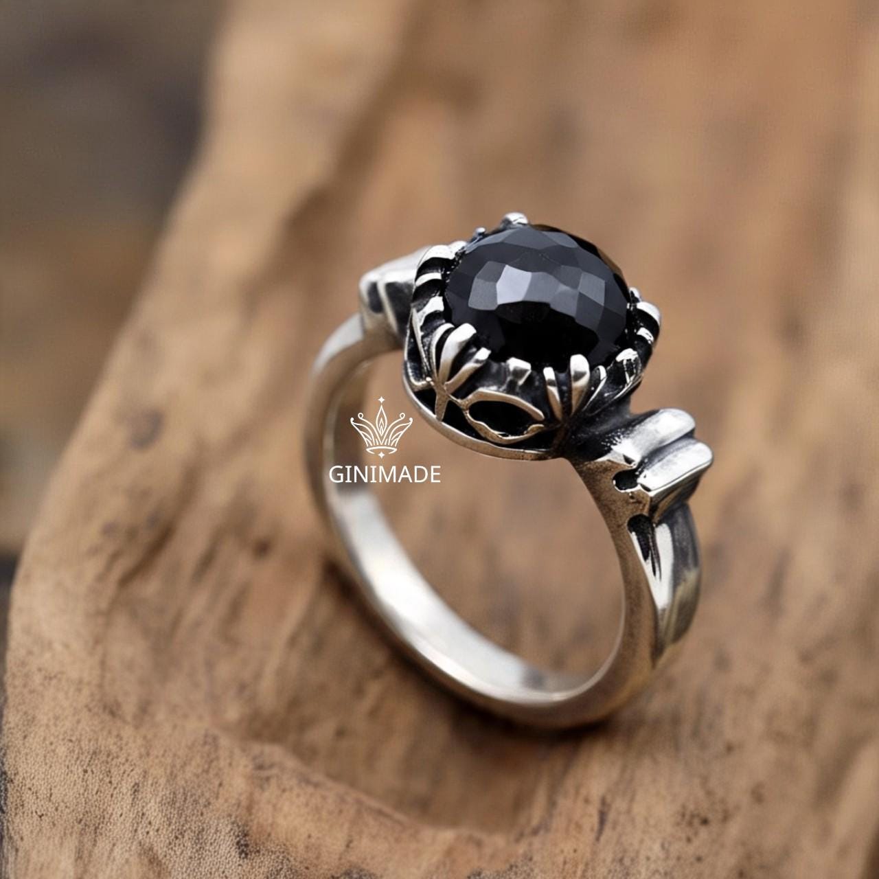 Black Onyx Ring 925 Sterling Silver • Gothic Statement Ring • Handmade Oxidized Silver Ring • Vintage Boho Jewelry • Unique Gift for her.