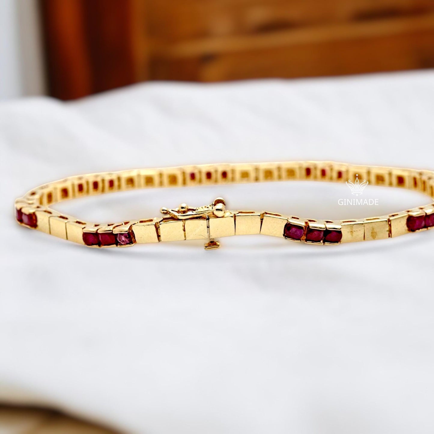 Vintage CZ Ruby Bracelet – 925 Sterling Silver Bracelet – Antique Style Ruby Bangle – Handmade Statement Jewelry – Gift for Her