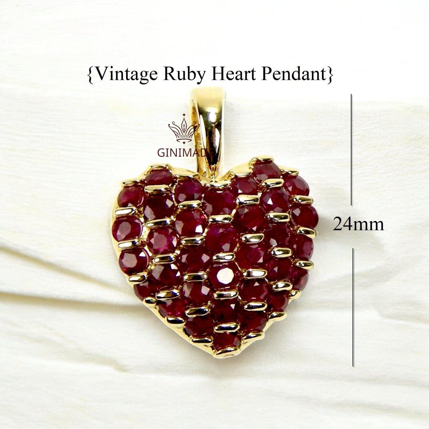 Vintage Ruby Heart Pendant Necklace – Dainty CZ Accent – 925 Sterling Silver Charm – July Birthstone Jewelry – Romantic Gift for Her