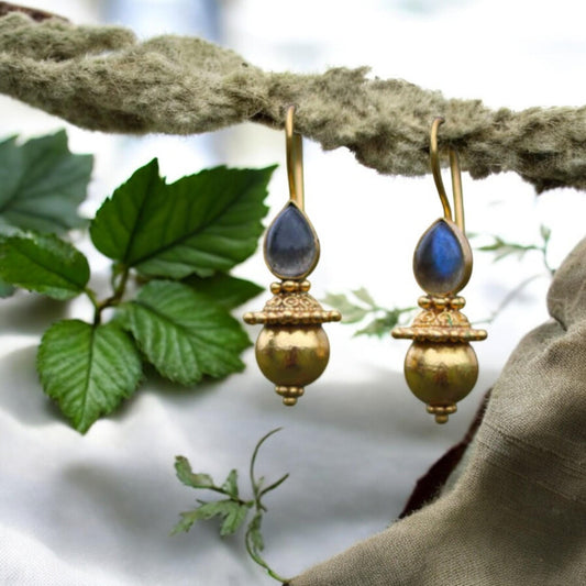 Boho Tribal Hook Gemstone Earrings | Handmade 925 Sterling Silver Jewelry