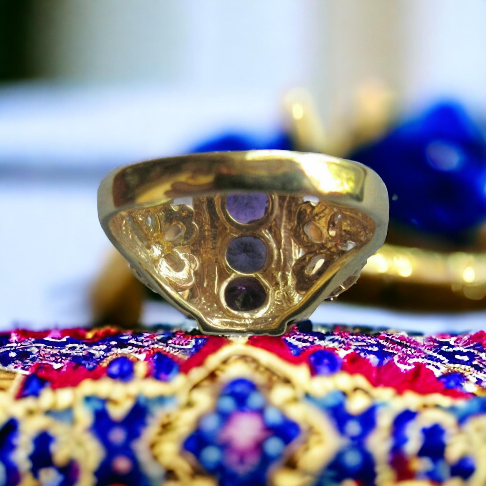 Antique-Inspired Blue Stone Ring Art Deco Style Vintage Engagement