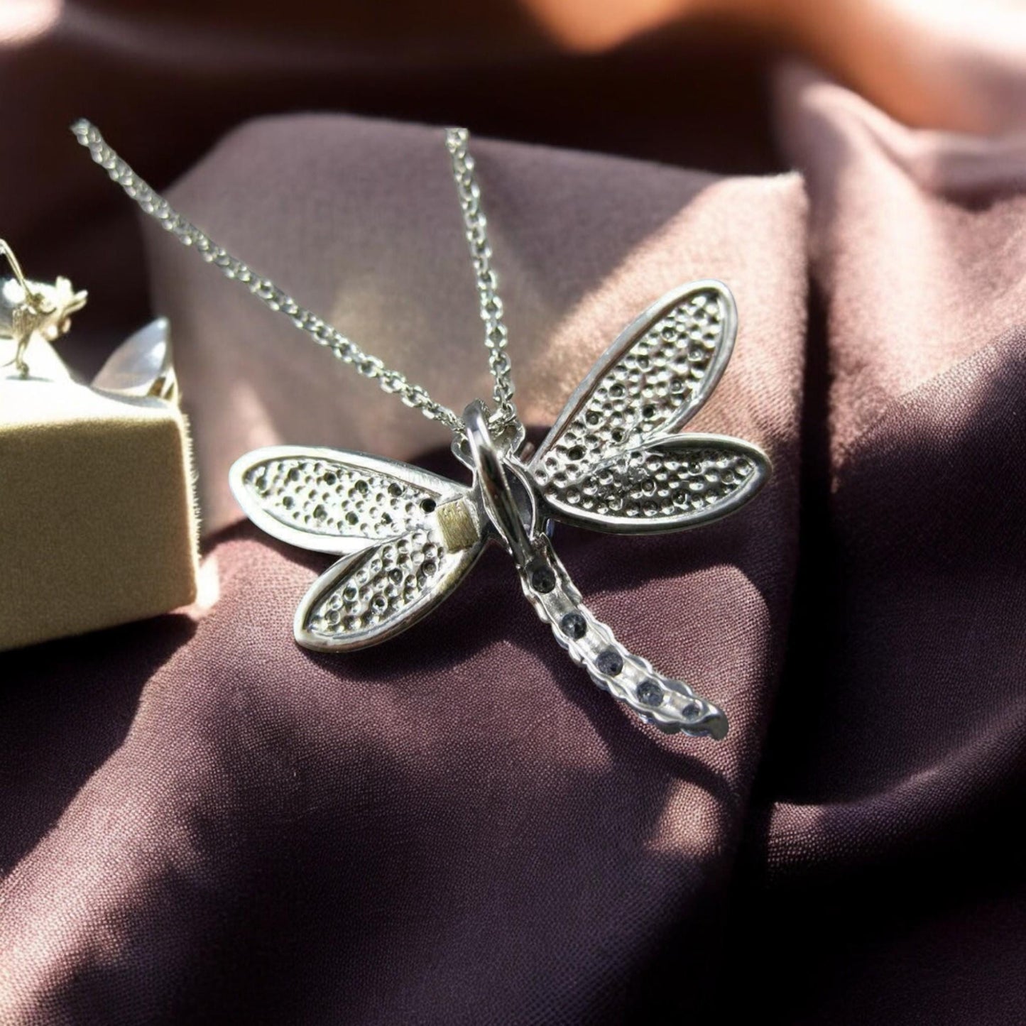 Dragonfly Necklace • Sterling Silver Pendant • Blue & White CZ Gemstones • Dainty Nature-Inspired Jewelry • Gift for Her