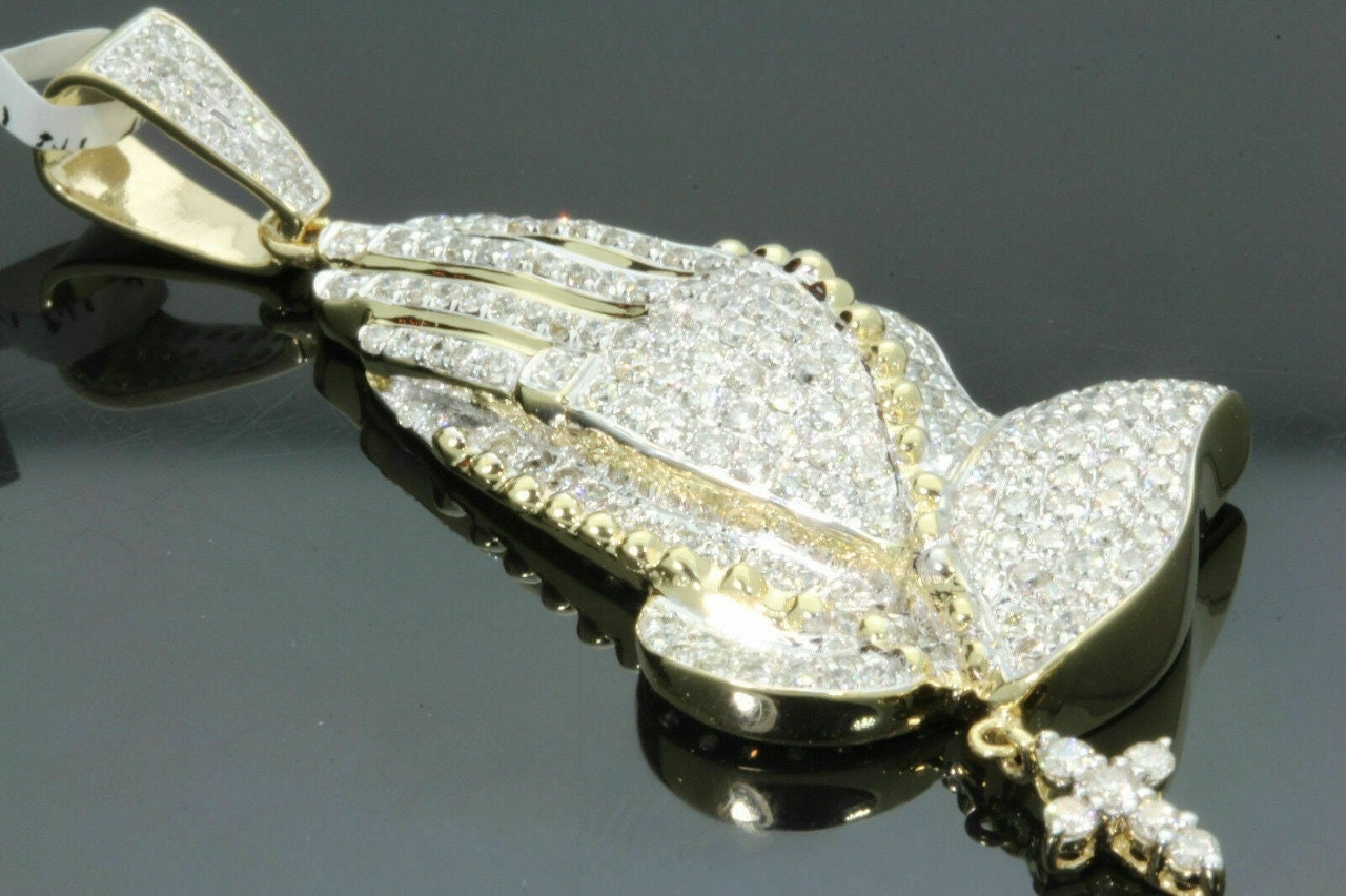 Men&#39;s faith jewelry - 925 silver CZ diamond praying hands pendant