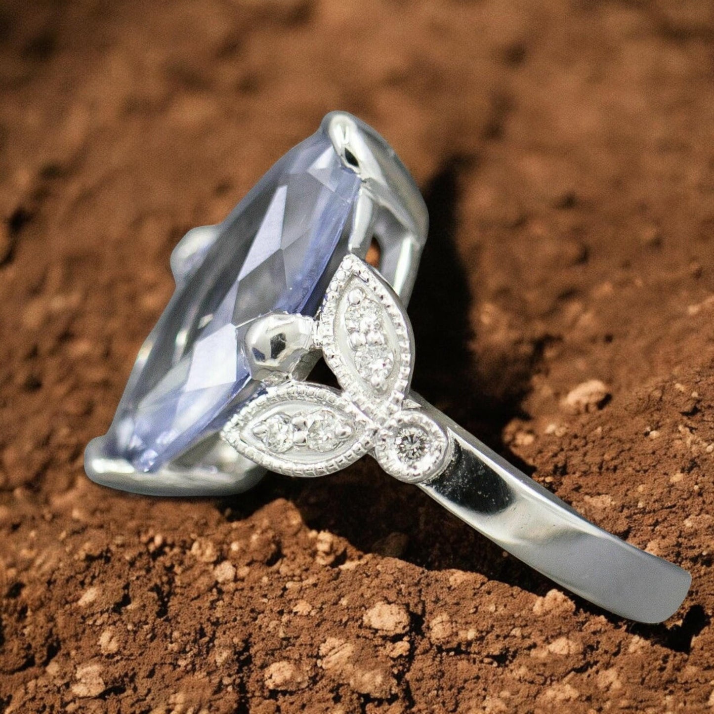 Vintage Marquise Blue CZ Engagement Ring | Leaf Promise Ring | Stunning Blue Wedding Solitaire 925 silver ring.