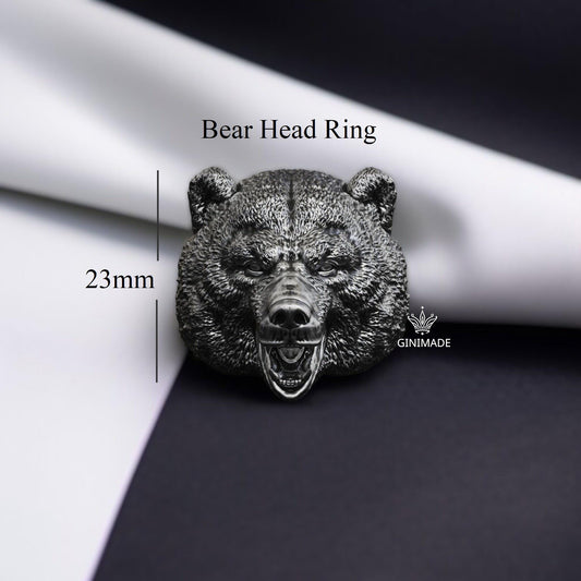 Bear Head Ring | Oxidised 925 Sterling Silver Animal Ring for Men | Bold Statement Jewelry | Wild Forest Gift | Handmade Father's Day Gift