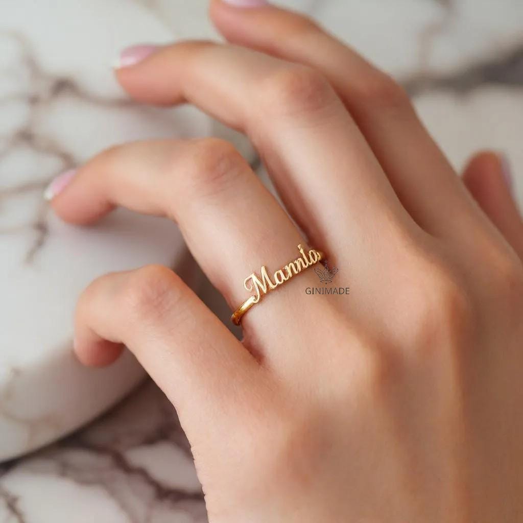 Custom Name Birthstone Ring •Personalized Name Ring • Dainty Stacking Jewelry • Graduation Gift • Gift for Her • Proposal Ring