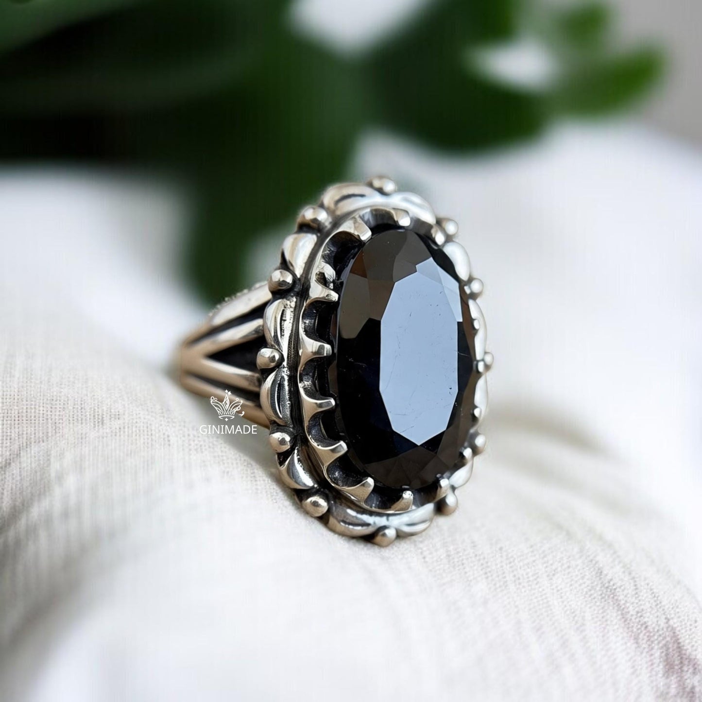 Handmade Onyx Ring in 925 Silver • Bold Gemstone Ring • Silver Boho Ring • Black Onyx Ring for Him • Gift Jewelry