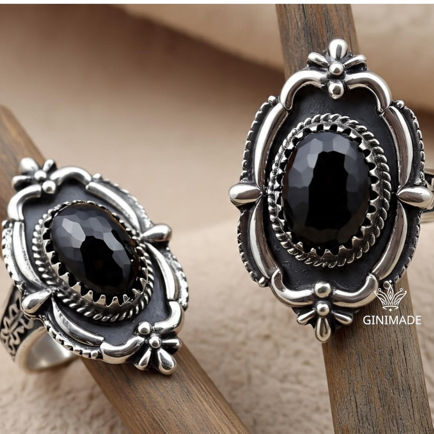 Black Onyx Ring 925 Sterling Silver • Vintage Boho  Ring • Gothic Oval Gemstone Jewelry • Handmade Oxidized Silver Ring for Women & Men.