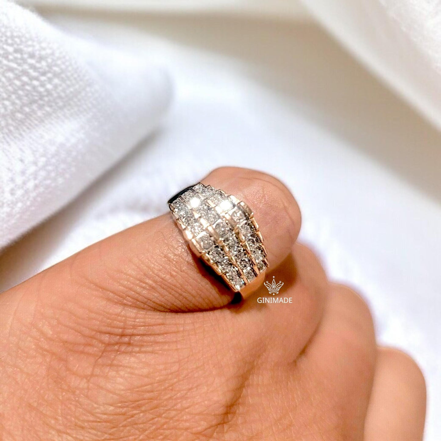 Vintage Silver CZ Statement Ring • 3 Row Iced Out Bling Ring for Men • Retro Hip Hop Style Band • Classic Sterling Silver Ring •