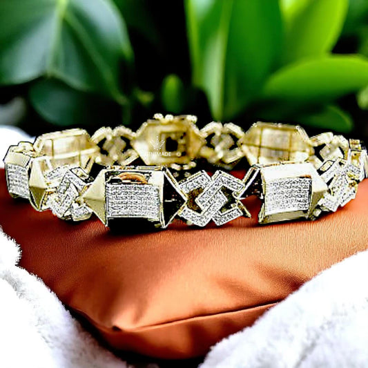 Men’s CZ Diamond Bracelet – 925 Sterling Silver – Iced Out Link Chain – Hip Hop Style – Gift for Him