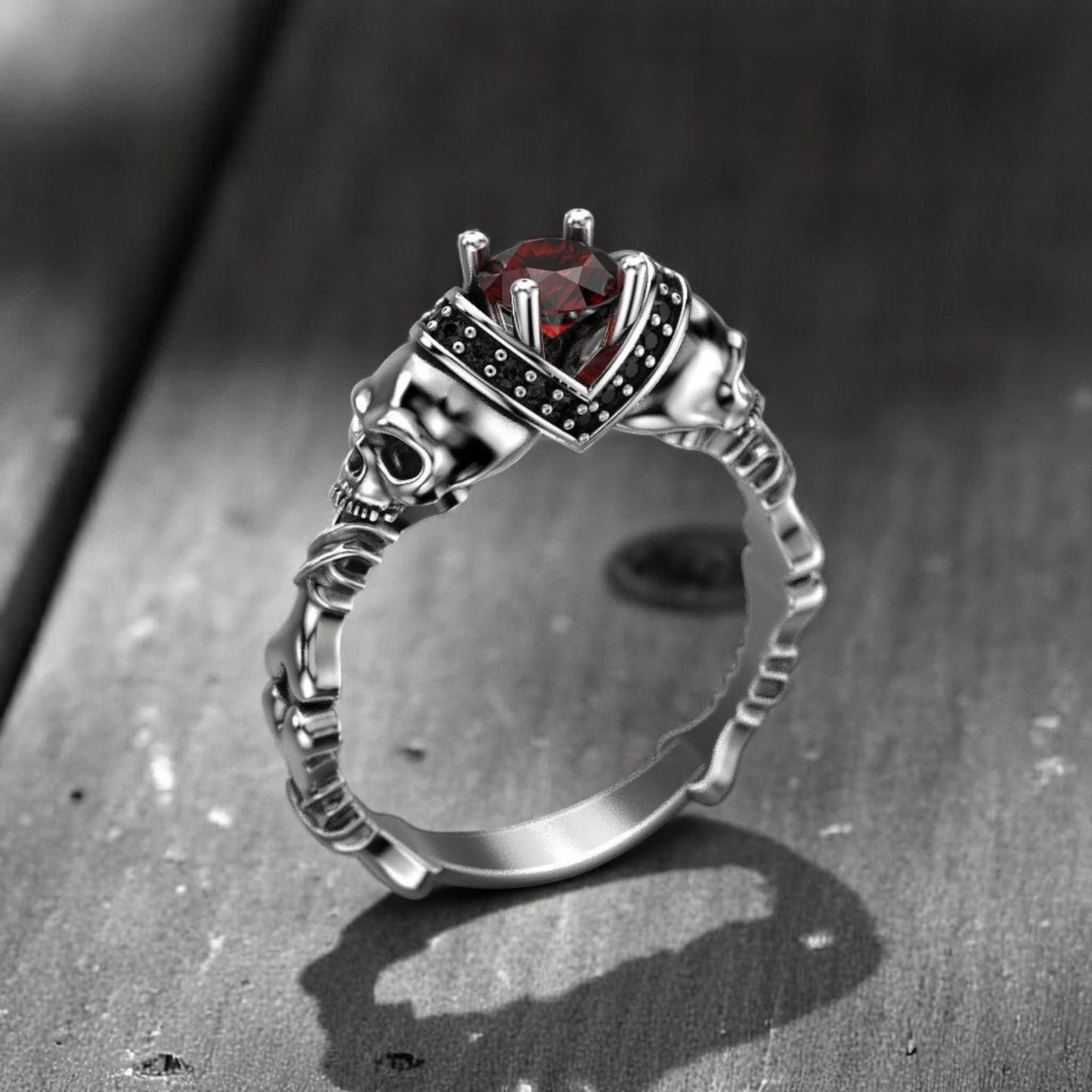 Skull Ring with Hessonite Garnet • 925 Sterling Silver Gothic  Ring • Unique Skull Jewelry for Men & Women • Halloween Wedding Ring