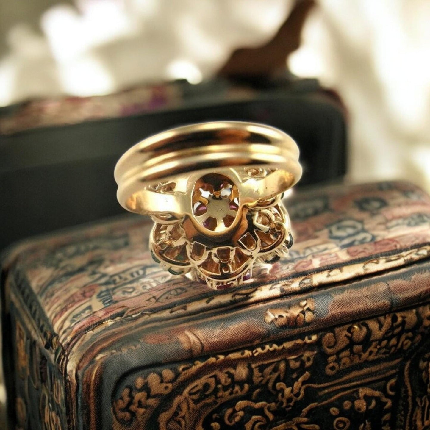 Vintage-inspired floral ring, 1910s style, CZ stone, 925 silver&quot;