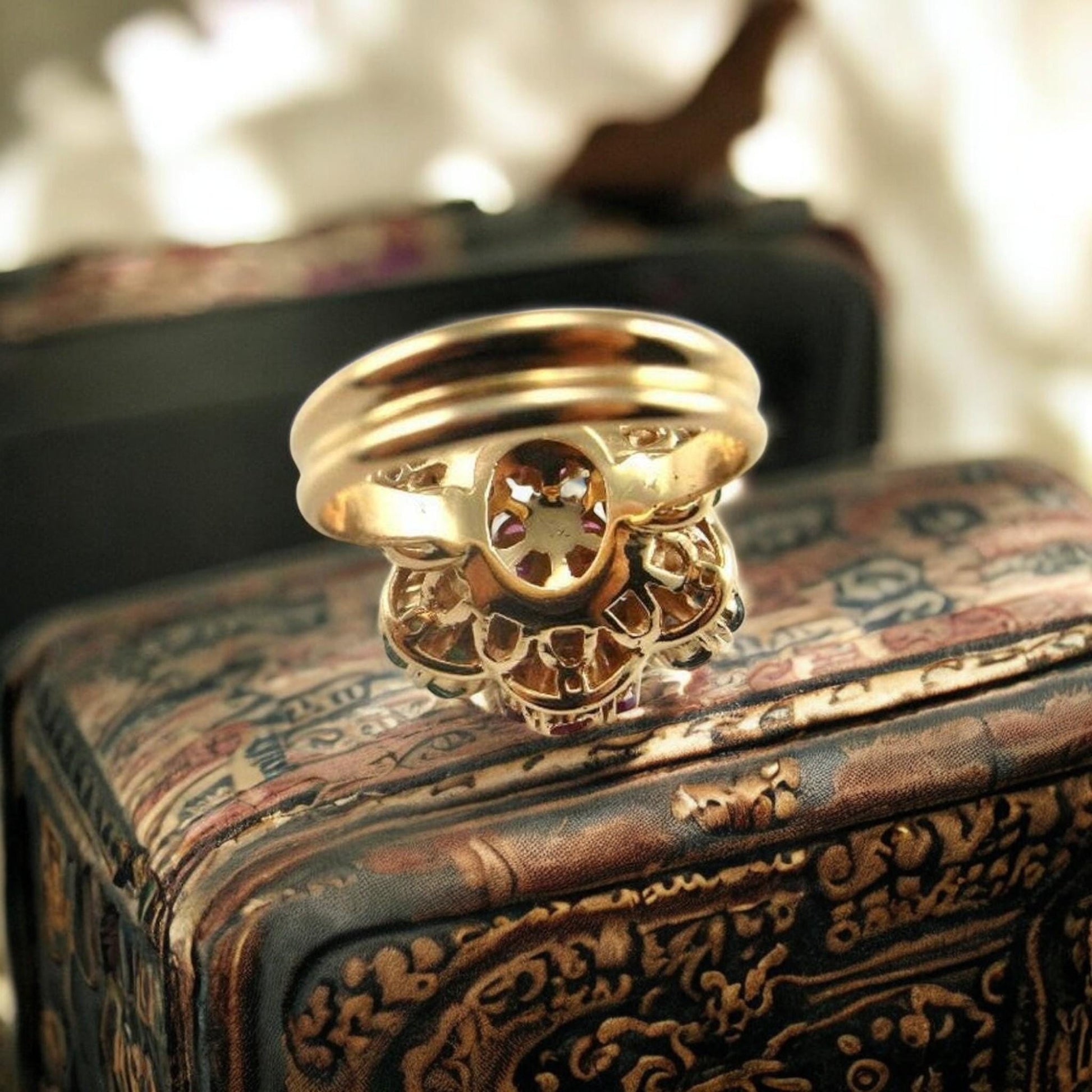 Vintage-inspired floral ring, 1910s style, CZ stone, 925 silver&quot;