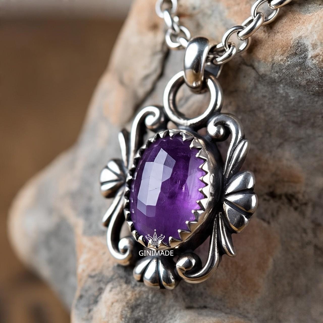 Minimalist Amethyst Pendant Necklace • Boho Sterling Silver Jewelry • Simple February Birthstone Gift • Handmade Gemstone Necklace for Her