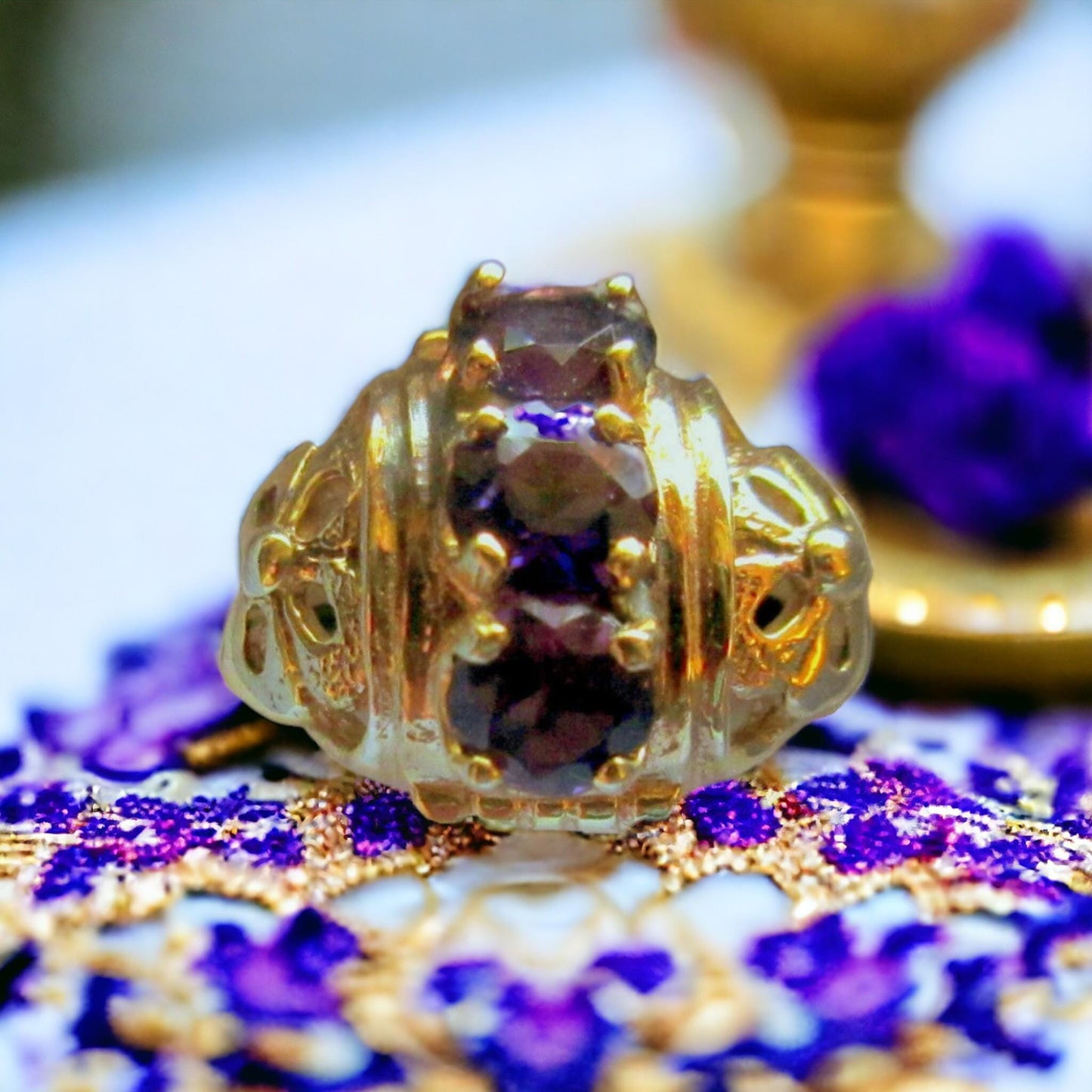 Vintage 1930s-style ring, blue CZ stone, 925 silver, Art Deco-inspired, antique engagement ring&quot;