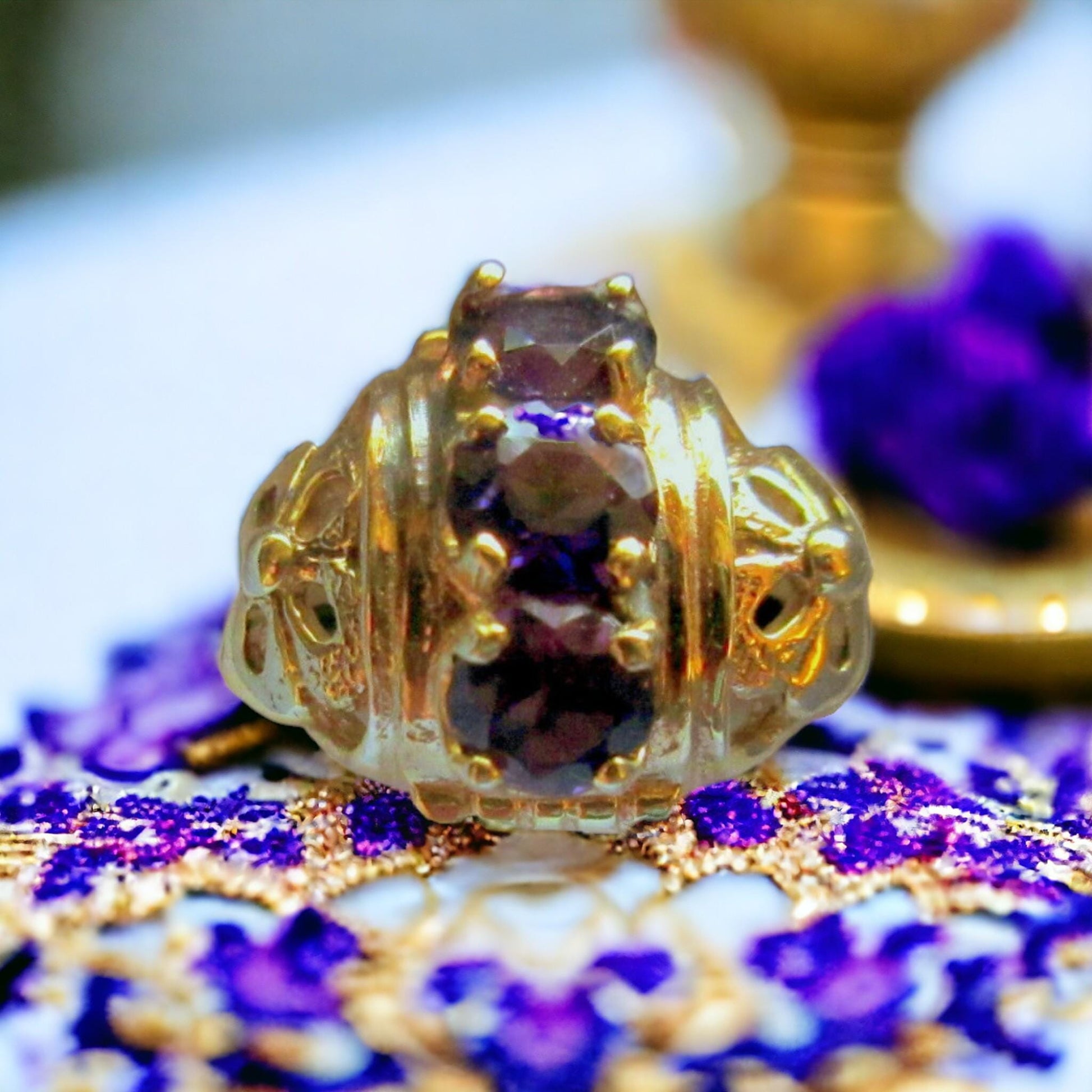 Vintage 1930s-style ring, blue CZ stone, 925 silver, Art Deco-inspired, antique engagement ring&quot;