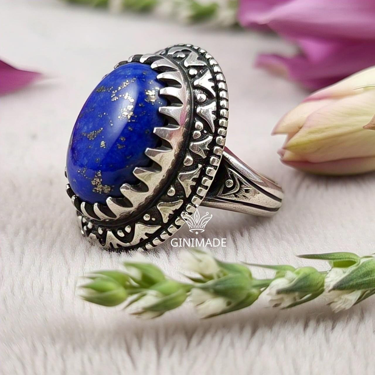 Handmade 925 Sterling Silver Lapis Lazuli Ring | Boho Vintage Statement Gemstone Jewelry | Blue Stone Tribal Ring