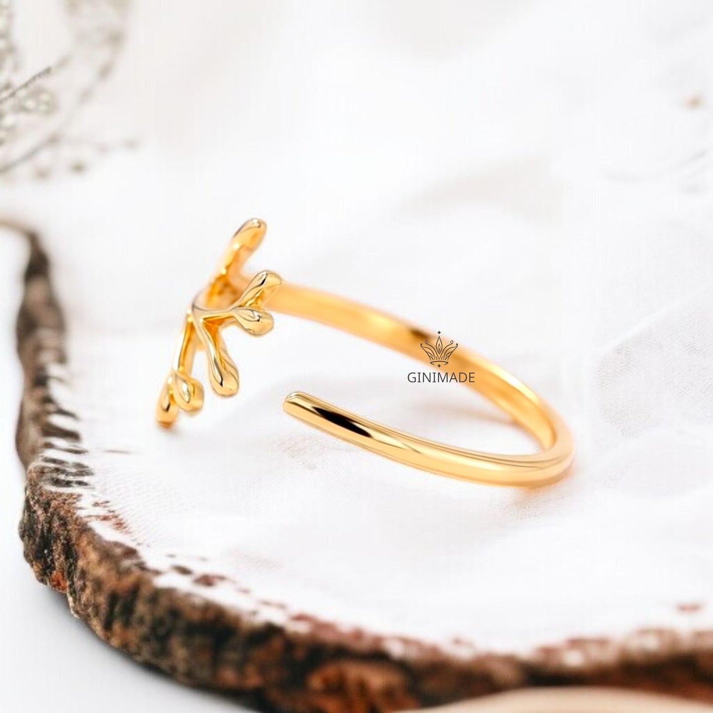 Adjustable Gold Leaf Branch Ring | Dainty Nature Inspired Ring for Women | Minimalist Botanical Jewelry Gift | Gold Plated Twig Ring