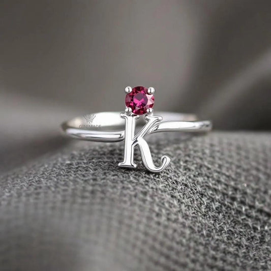 Custom Initial CZ Birthstone Ring • Personalized Name Ring • Dainty Stacking Ring • Graduation Gift •Gift for Her•Bridesmaid Jewelry