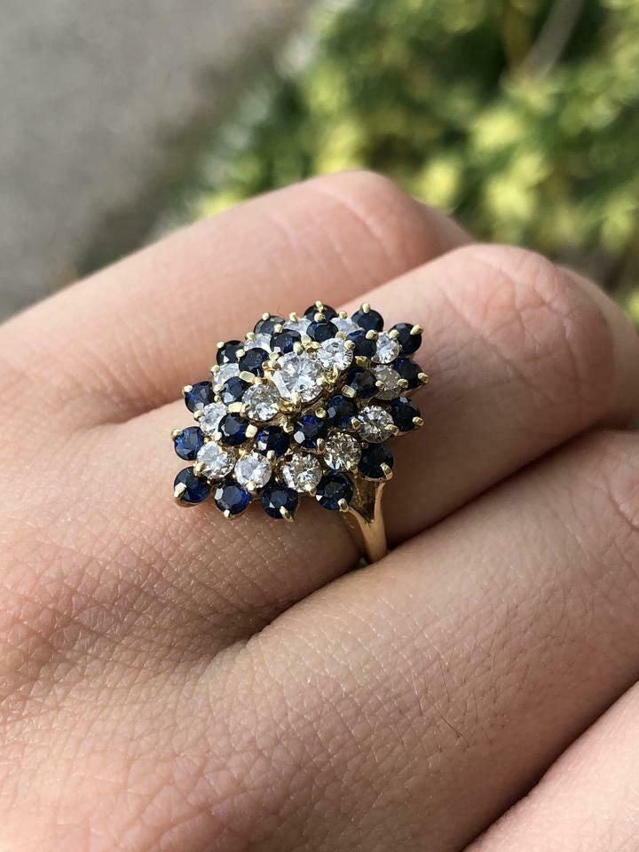 Women’s Cluster Wedding Ring | CZ Sapphire and CZ Diamond Ring |925 Sterling Silver Elegant Jewelry