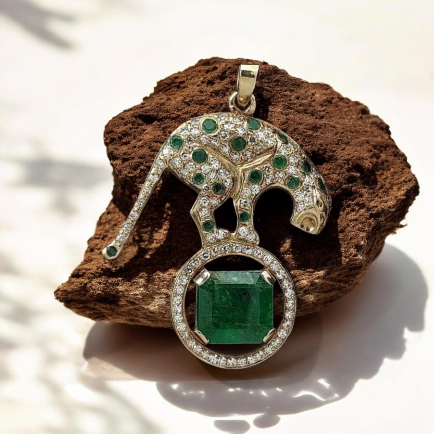 Personalized Panther Pendant with Natural Emerald | 925 Sterling Silver Animal Jewelry | Custom Jungle Cat Necklace | Gift for Her