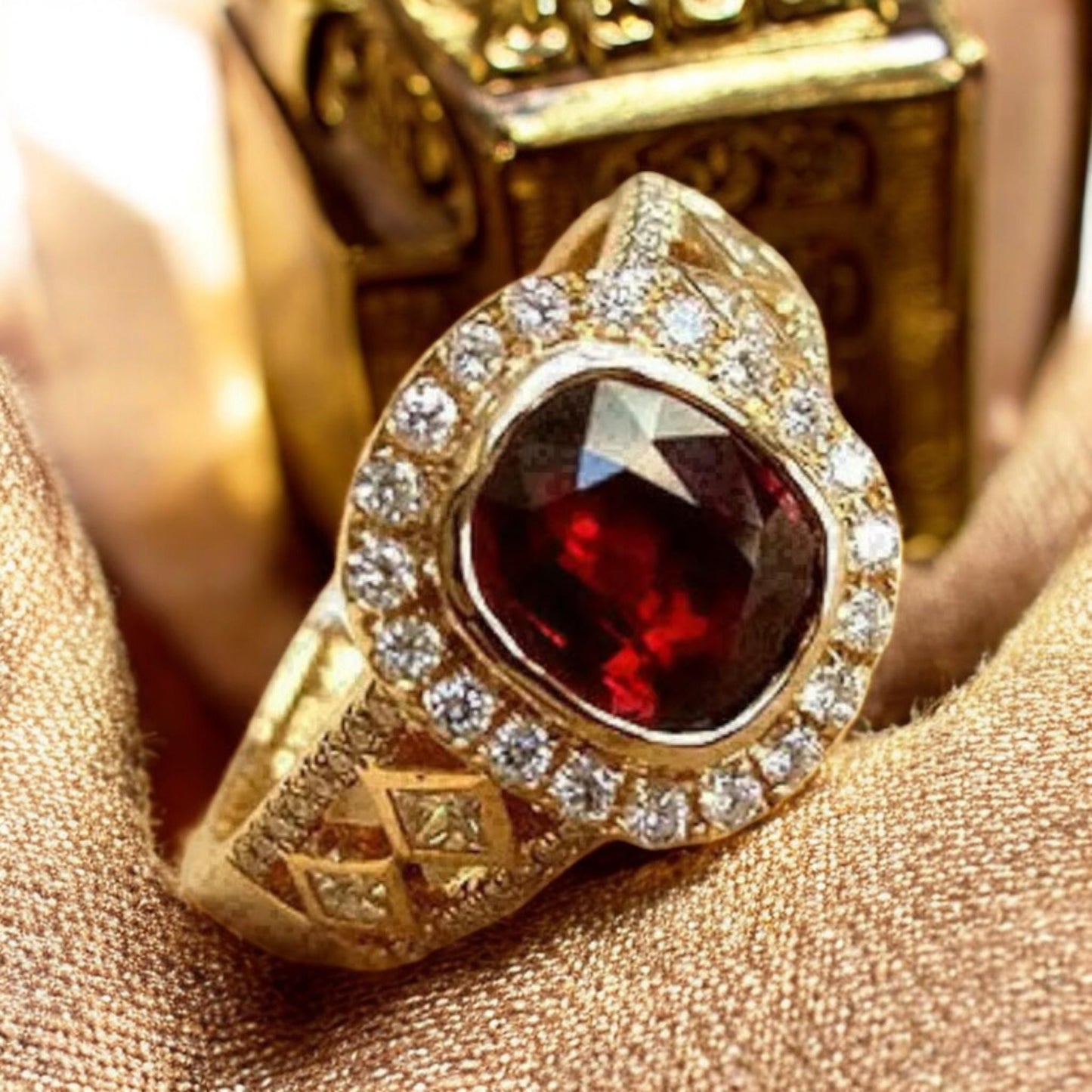 Vintage Natural Garnet Gemstone Ring with CZ Diamonds – January Birthstone Ring for Her