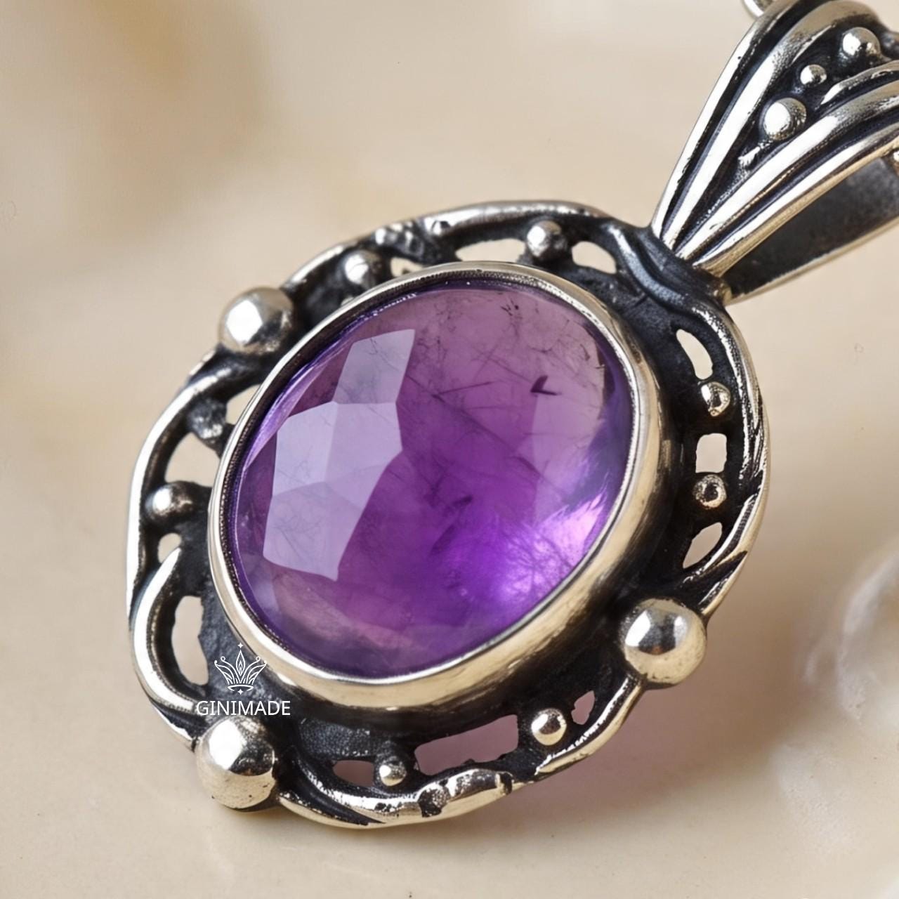 Minimalist Amethyst Pendant Necklace • Boho Sterling Silver Jewelry • Simple February Birthstone Gift • Handmade Gemstone Necklace for Her