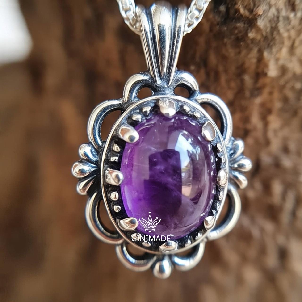 Minimalist Amethyst Pendant Necklace • Boho Sterling Silver Jewelry • Simple February Birthstone Gift • Handmade Gemstone Necklace for Her