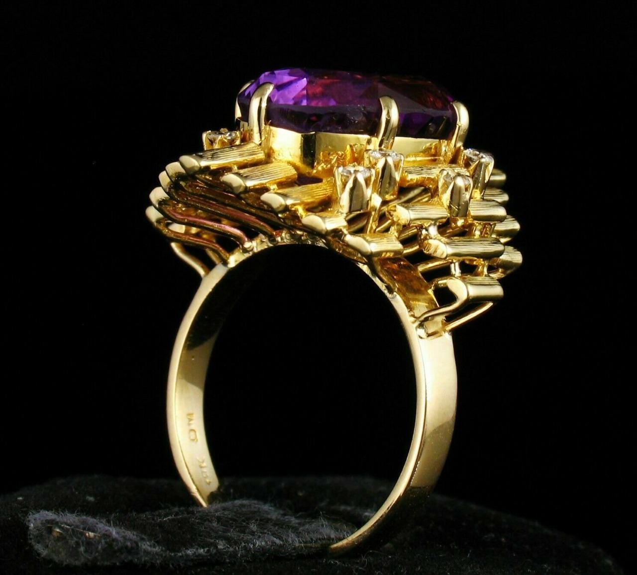 Handmade Amethyst Cocktail Ring 18k Yellow Gold Plated Silver
