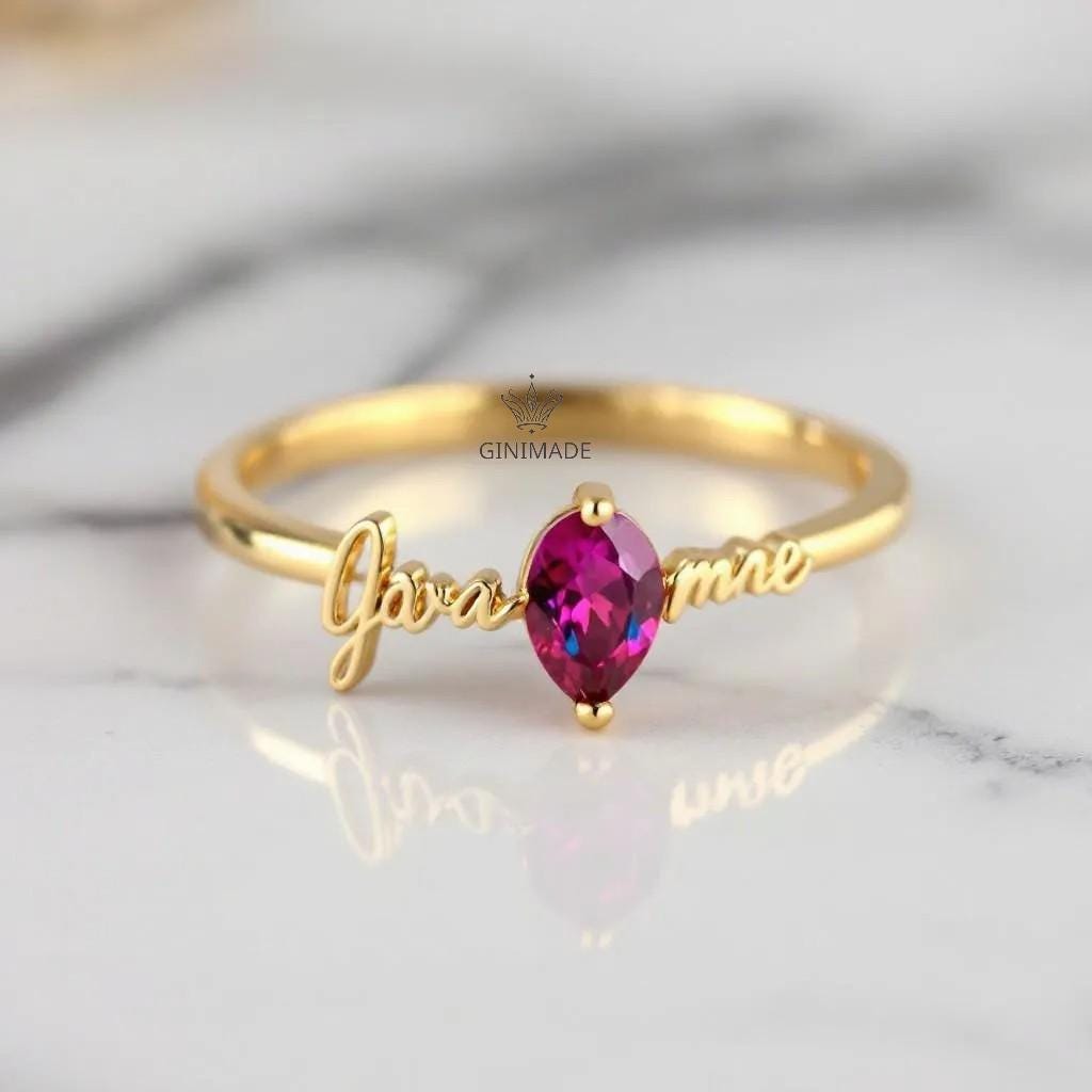 Custom Name Birthstone Ring • CZ Personalized Name Ring • Dainty Stacking Jewelry • Graduation Gift • Gift for Her • Proposal Ring