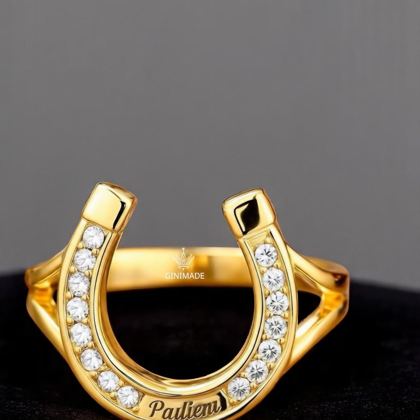 Personalized Elvis Horseshoe Ring – Gold Plated 925 Sterling Silver Western Statement Ring with CZ Diamonds, Lucky Horse. New on Etsy