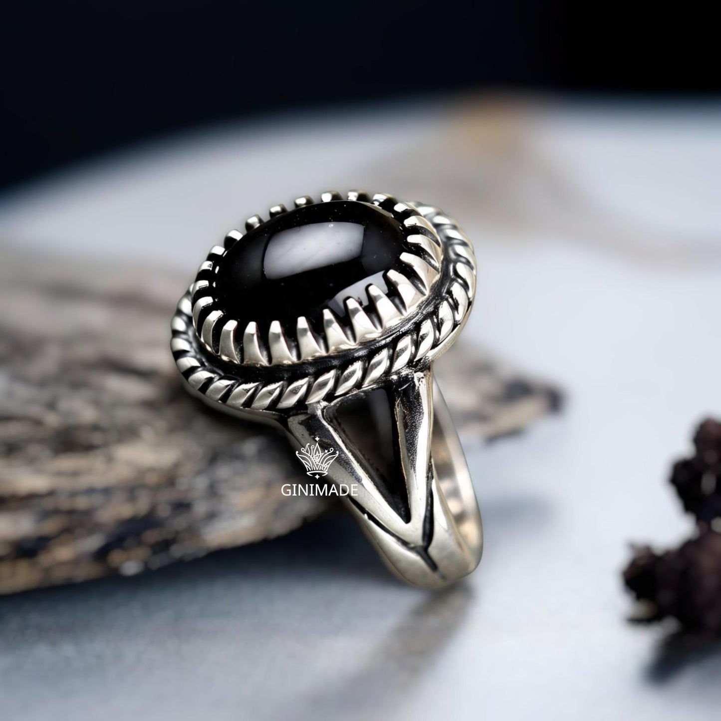 925 Silver Black Onyx Ring • Handmade Statement Ring • Onyx Gemstone Ring for Him & Her • Unisex Boho Jewelry Gift