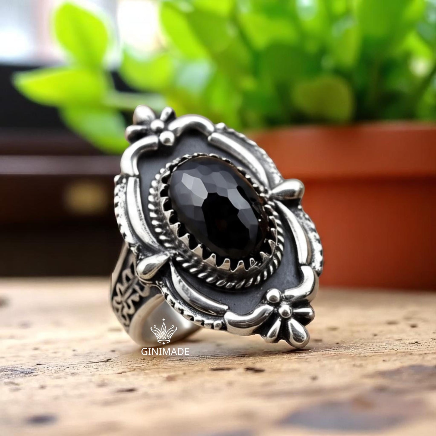 Black Onyx Ring 925 Sterling Silver • Vintage Boho  Ring • Gothic Oval Gemstone Jewelry • Handmade Oxidized Silver Ring for Women & Men.