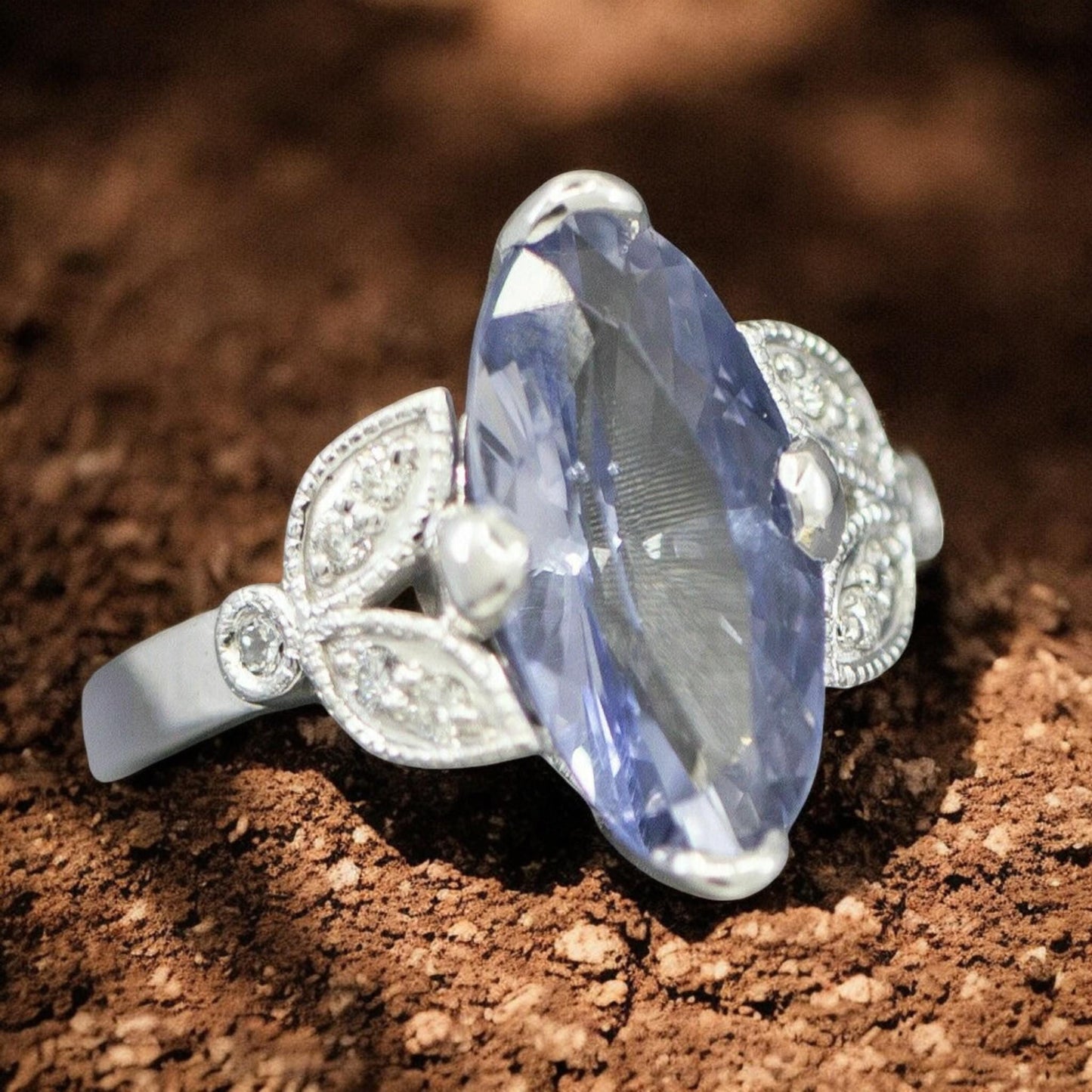 Vintage Marquise Blue CZ Engagement Ring | Leaf Promise Ring | Stunning Blue Wedding Solitaire 925 silver ring.