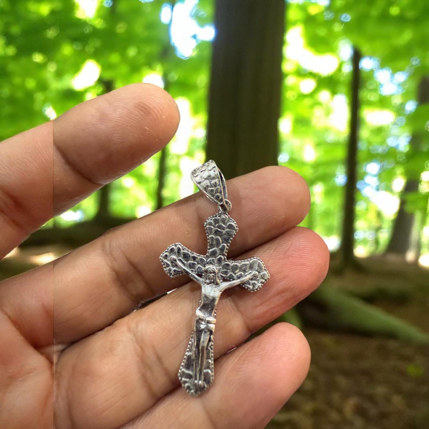 Handmade Brass Cross Pendant with Oxidized Silver Finish – Textured Crucifix Religious Jewelry for Men & Women.