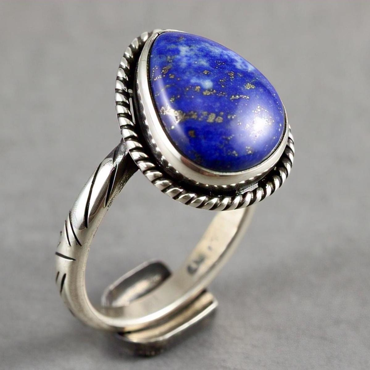 Lapis Lazuli Ring – Pear Gemstone in 925 Sterling Silver, Boho Natural Vintage-Inspired Bohemian Jewelry, Handmade Statement Gift for Her