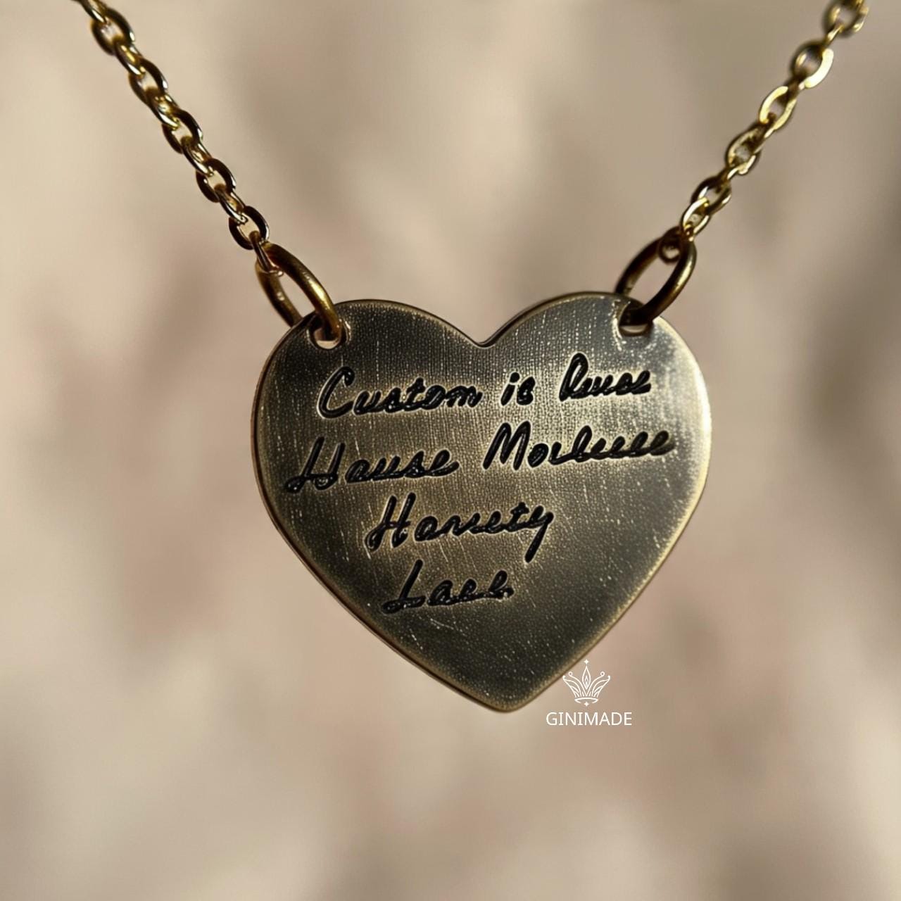 Custom Handwriting Heart Necklace – Black Oxidized Memorial Jewelry, Your Signature Engraved, Brass Heart Pendant –Personalized Couple Gift.