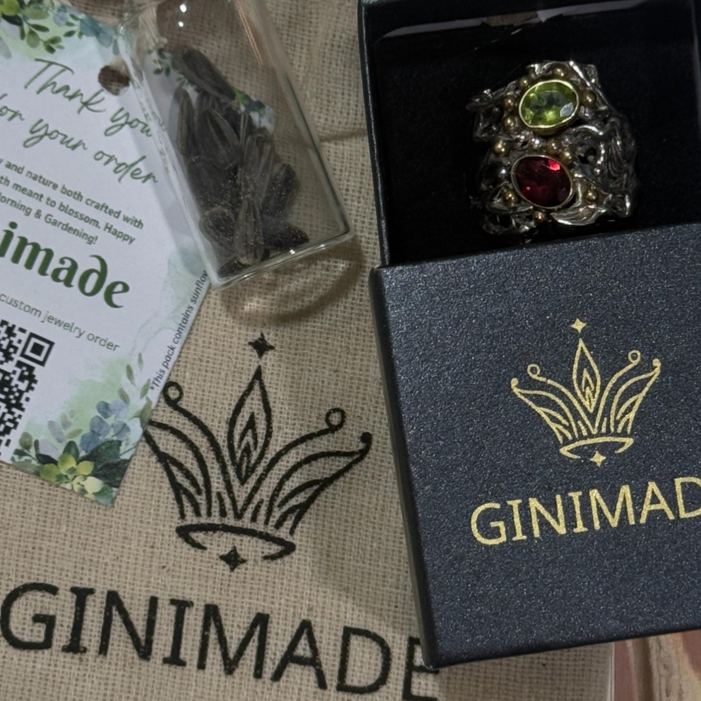 Handmade 925 Sterling Silver Statement Ring with Natural Peridot & Garnet | Artisan Textured Gemstone Ring | Unique Boho Jewelry for Her.