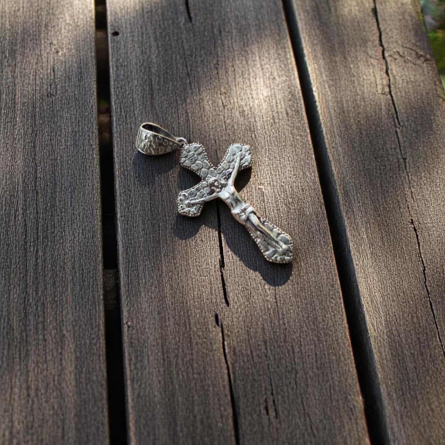 Handmade Brass Cross Pendant with Oxidized Silver Finish – Textured Crucifix Religious Jewelry for Men & Women.