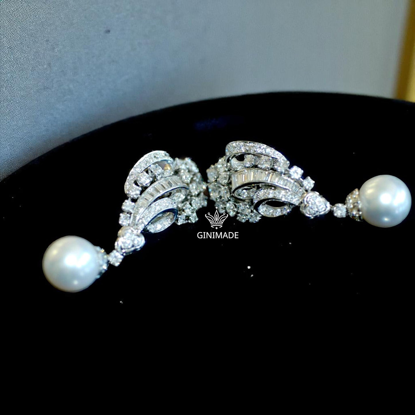 Elegant Pearl Drop Earrings • 925 Sterling Silver CZ Baguette Diamond Statement Earrings • Art Deco Wedding Jewelry • Gift for Her