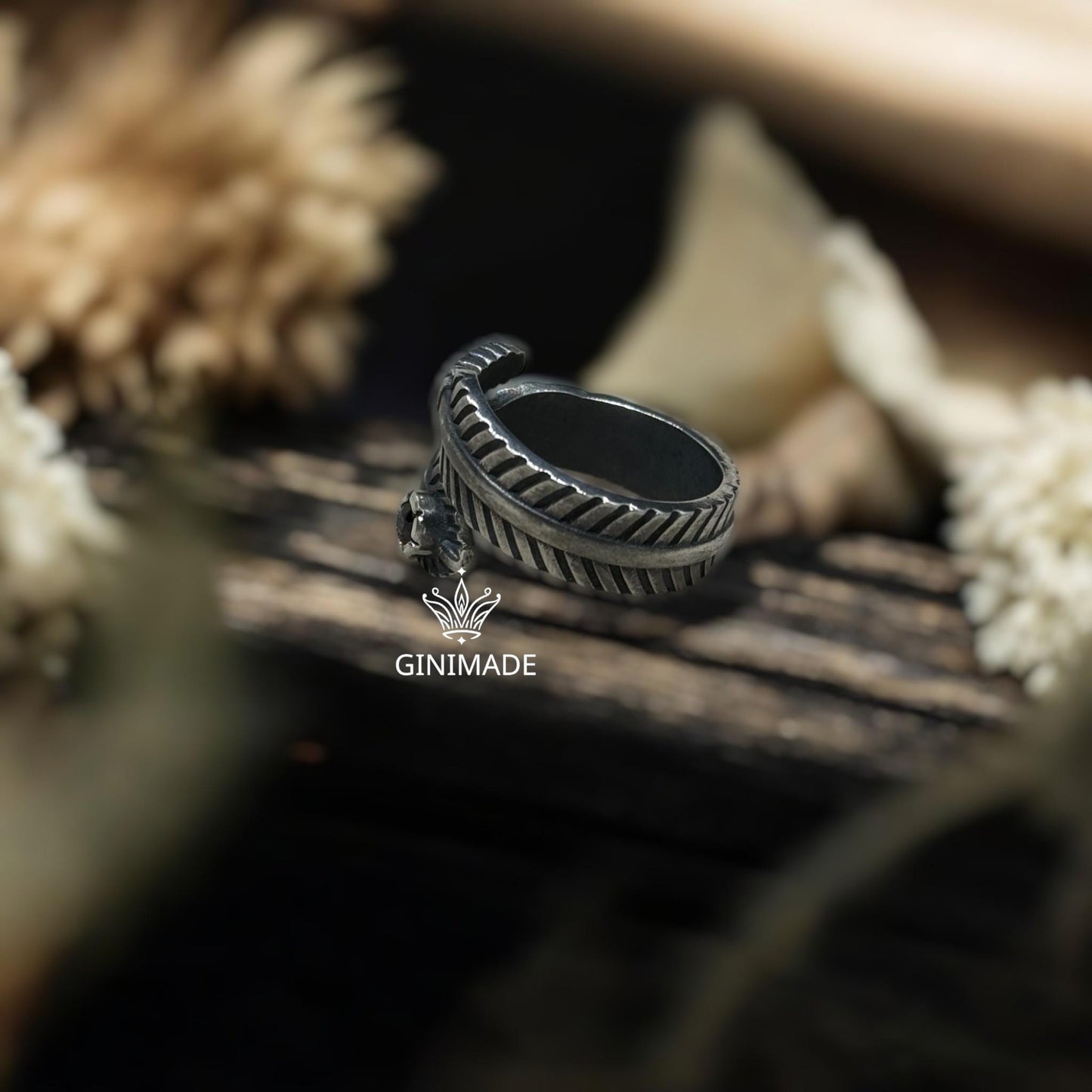 Feather Wrap Ring with Natural Rhodolite | 925 Sterling Silver Boho Ring | Adjustable Bird Feather Ring | Gift for Her | Handmade Jewelry.