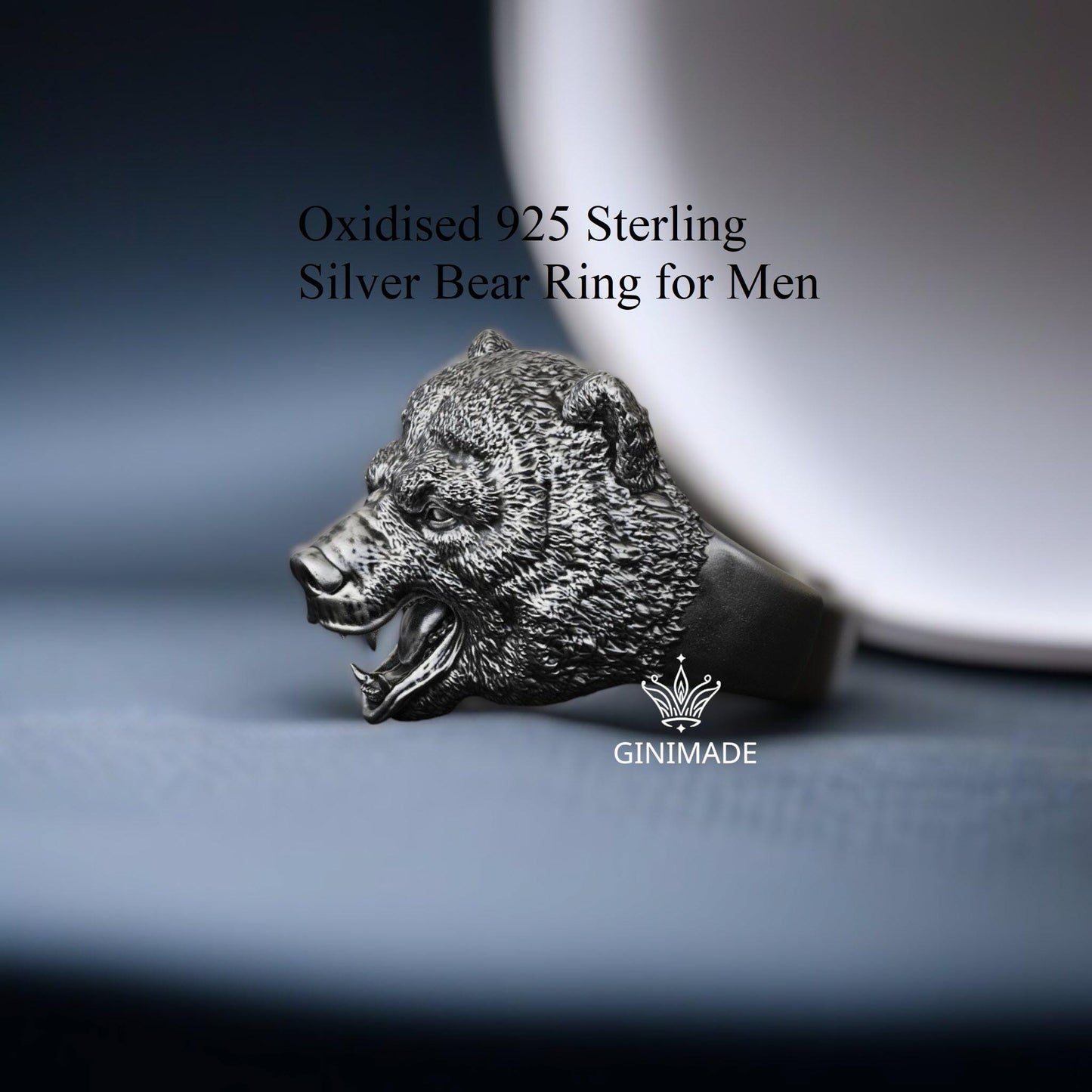 Bear Head Ring | Oxidised 925 Sterling Silver Animal Ring for Men | Bold Statement Jewelry | Wild Forest Gift | Handmade Father's Day Gift