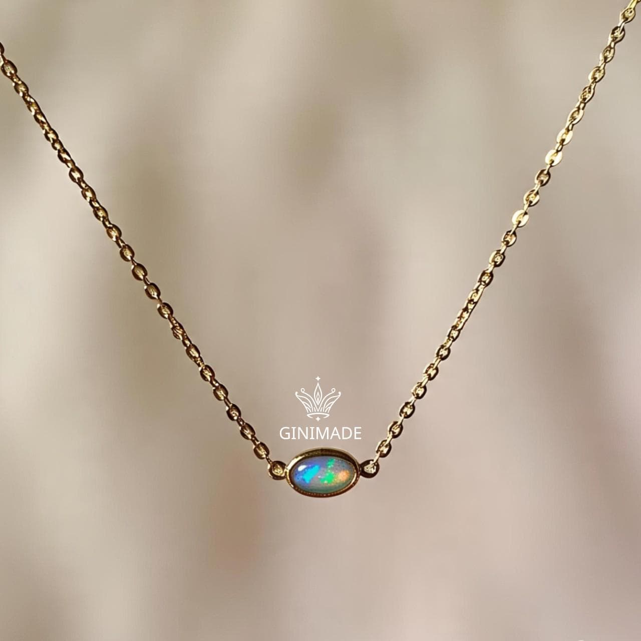 Tiny Opal Gold Necklace – Dainty Oval October Birthstone Pendant | Minimalist Gold Jewelry | Bridesmaid Gift | Birthday Gift for Her