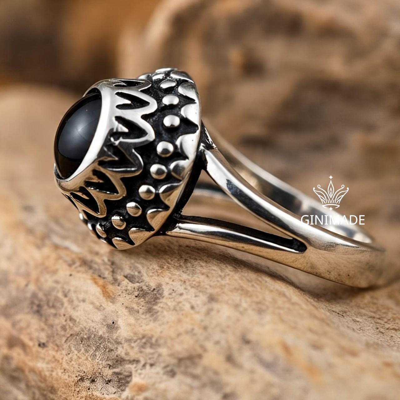 Black Onyx Ring 925 Sterling Silver • Gothic Statement Ring • Handmade Oxidized Silver Ring • Vintage Boho Jewelry • Unique Gift for her.