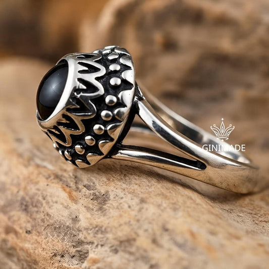 Black Onyx Ring 925 Sterling Silver • Gothic Statement Ring • Handmade Oxidized Silver Ring • Vintage Boho Jewelry • Unique Gift for her.
