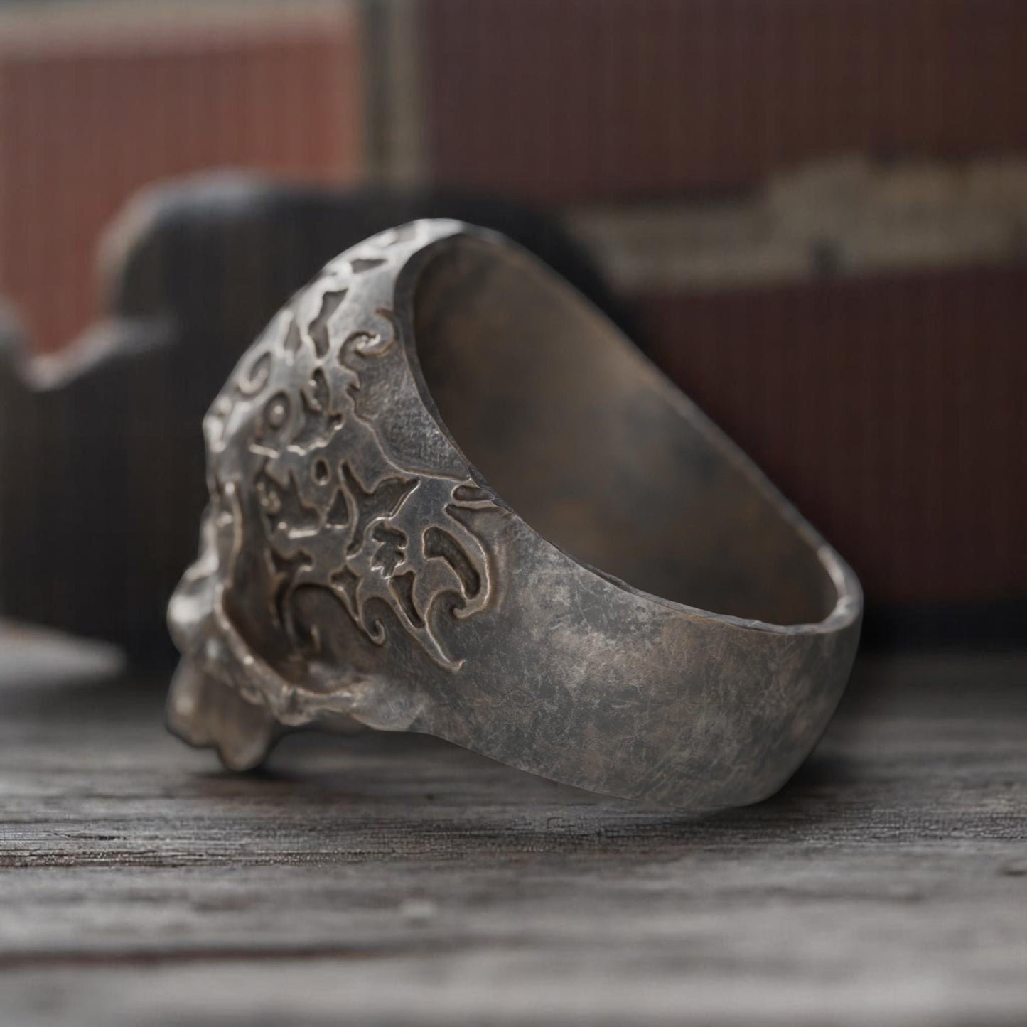 Oxidized Skull Ring – 925 Sterling Silver Gothic Ring | Men's Patterned Skull Band | Dark Aesthetic Unisex Jewelry. fathers day gift