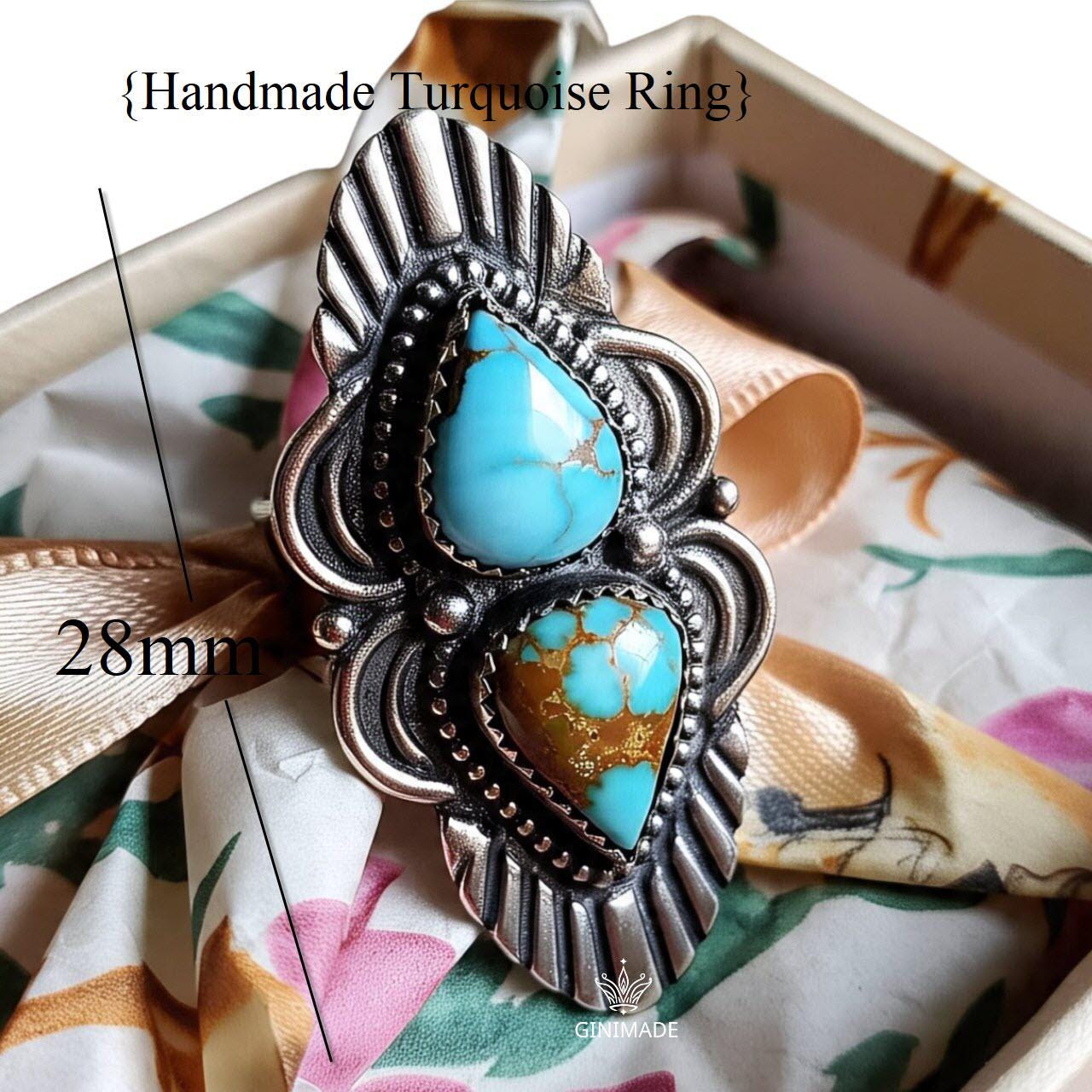 Handmade Turquoise Ring – Sterling Silver Boho Statement Jewelry – Southwestern Style