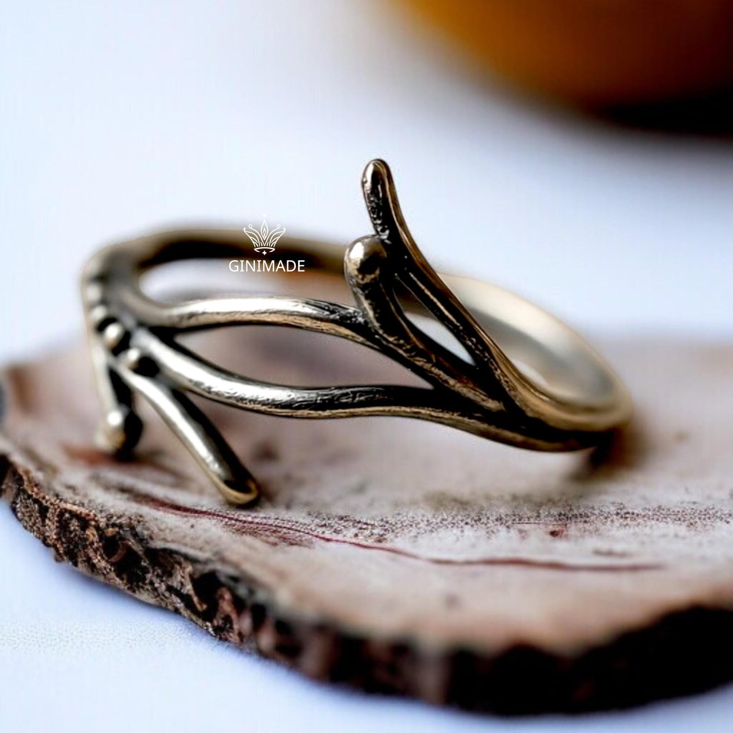 Twig Branch Ring in 925 Sterling Silver – Nature Inspired Adjustable Statement Ring for Women | Forest Jewelry | Ginimade Handmade Ring