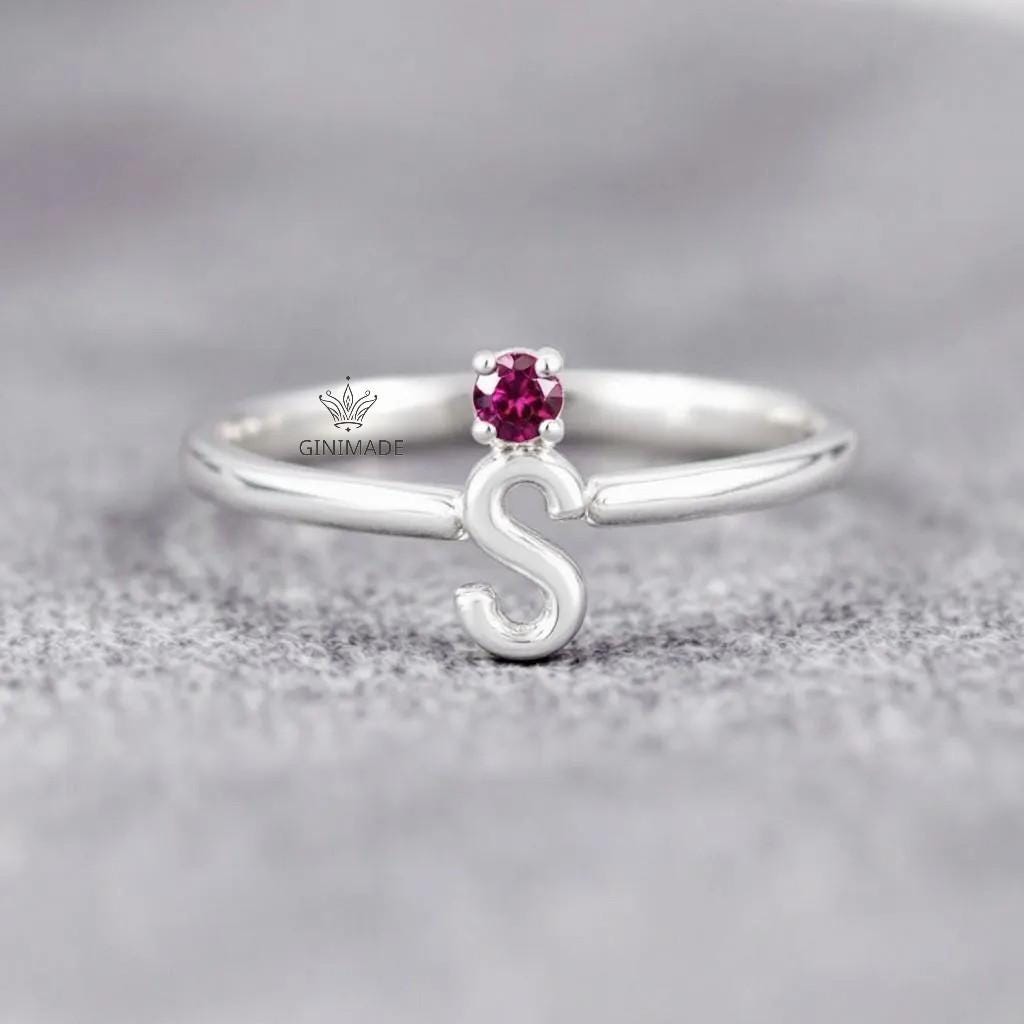 Custom Initial Birthstone Ring • CZ Personalized Letter Ring • Dainty Stacking Jewelry • Graduation Gift • Gift for Her • Proposal Ring