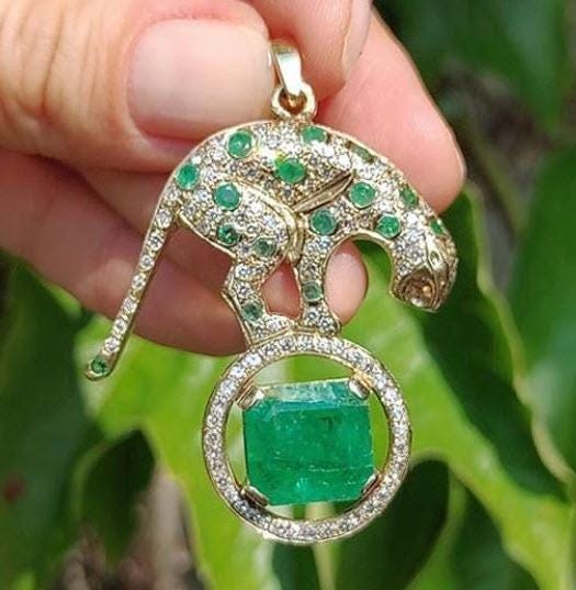 Personalized Panther Pendant with Natural Emerald | 925 Sterling Silver Animal Jewelry | Custom Jungle Cat Necklace | Gift for Her